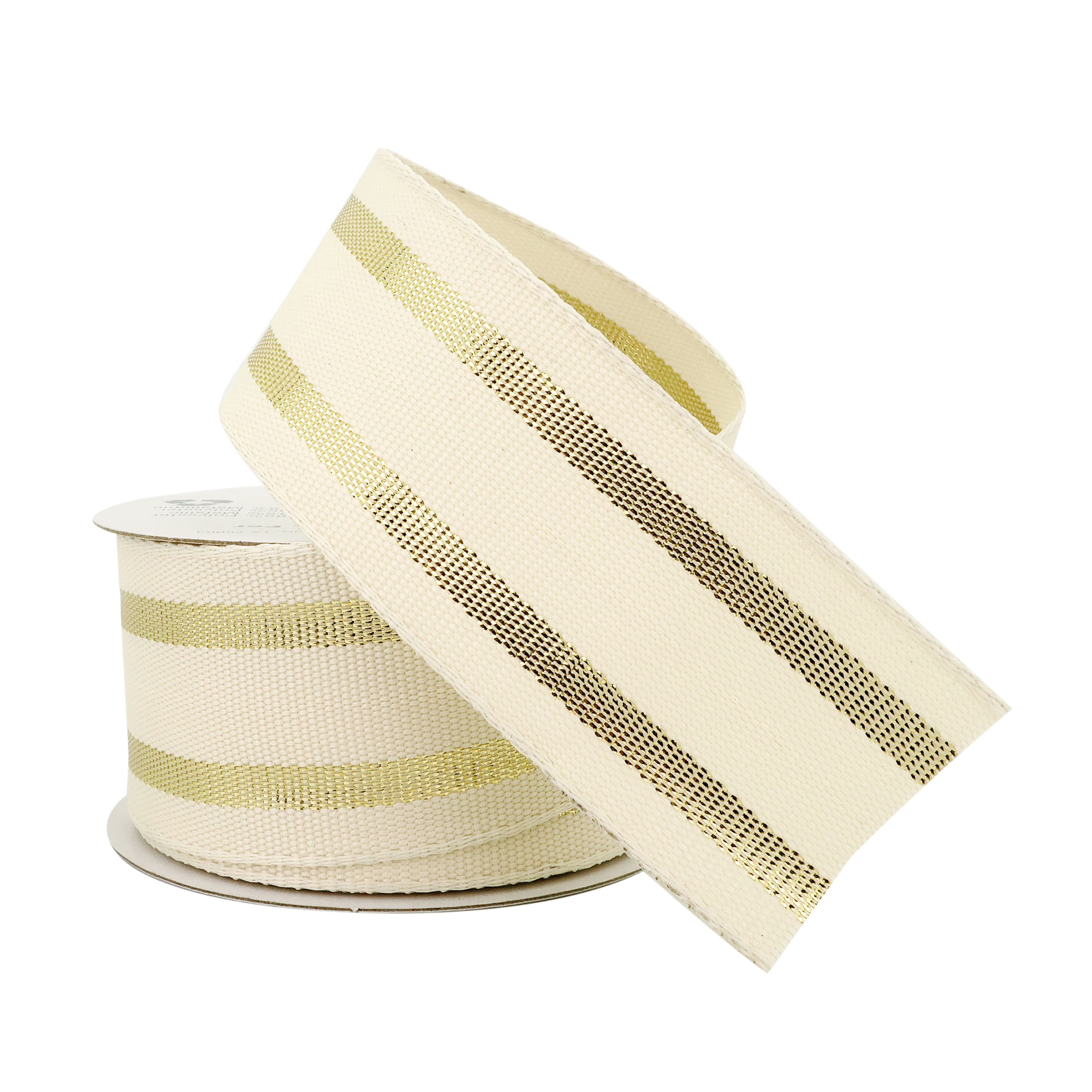 1.5" x 3yd. Gold Wired Ticking Stripe Ribbon by Celebrate It – Woven Selvage Edge - Ideal for Wreaths - Gift Wrapping & Seasonal Decor - 12 Pack