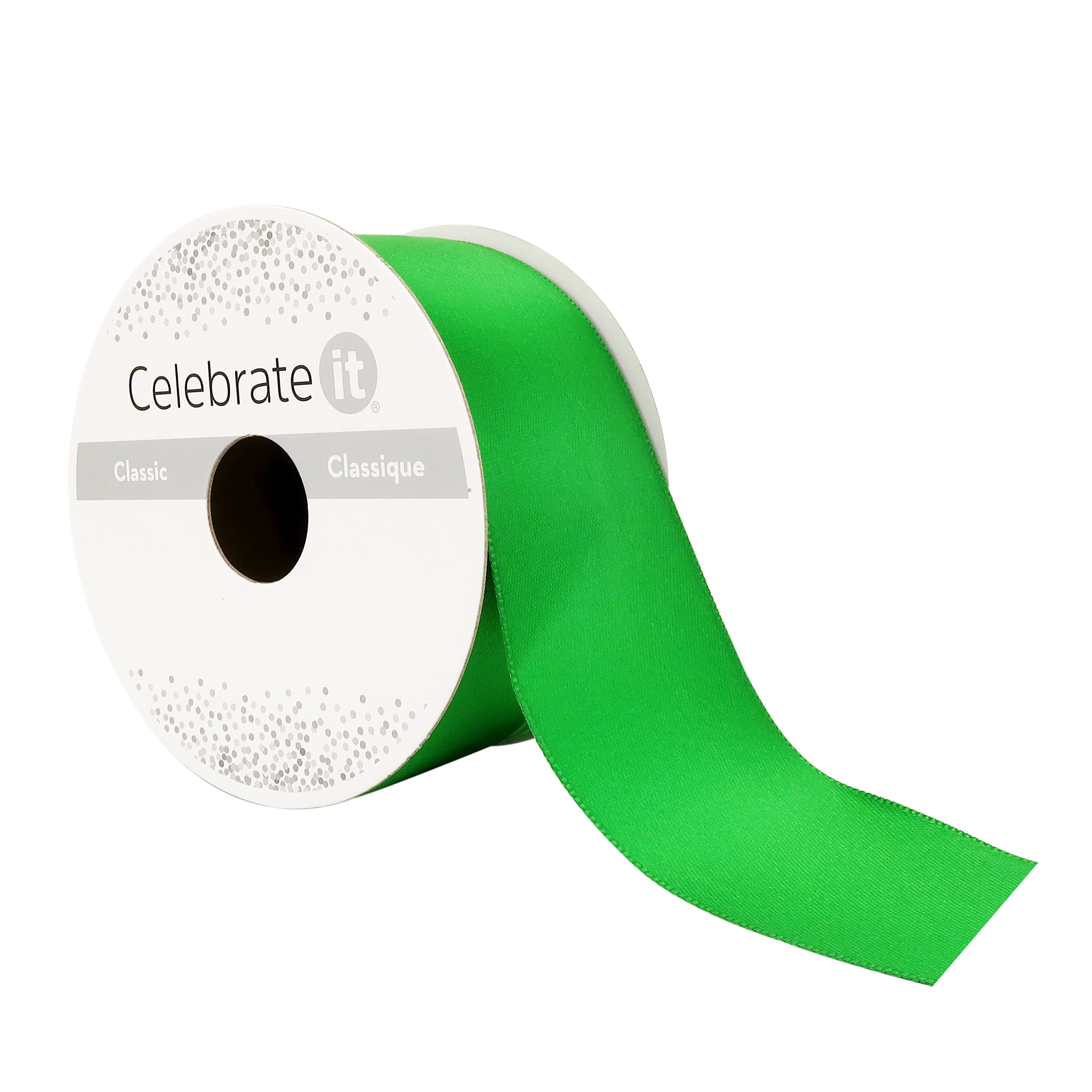 1.5" x 3yd Green Double Faced Satin Ribbon by Celebrate It – Non-Wired Polyester with Woven Selvage - Available in Multiple Colors - 12 Pack