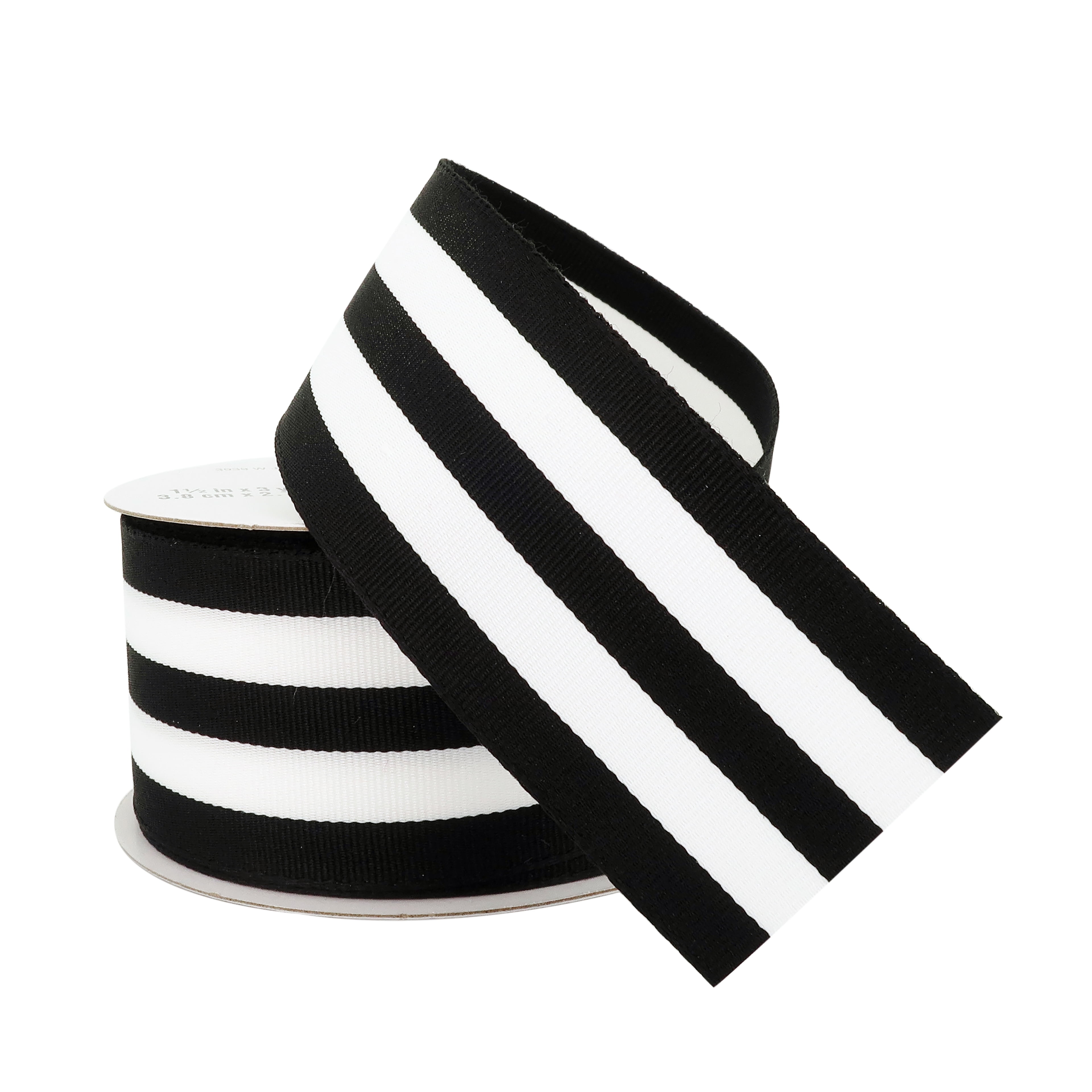 Black and White Grosgrain Striped Ribbon, 1.5" x 3yd