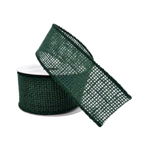 1.5'' x 3yd Hunter Green Burlap Ribbon Rolls by Celebrate It - Wired Rustic Jute Ribbon with Sewn Edges for Crafts - Gift Wrapping - and Home Decor - 12 Pack