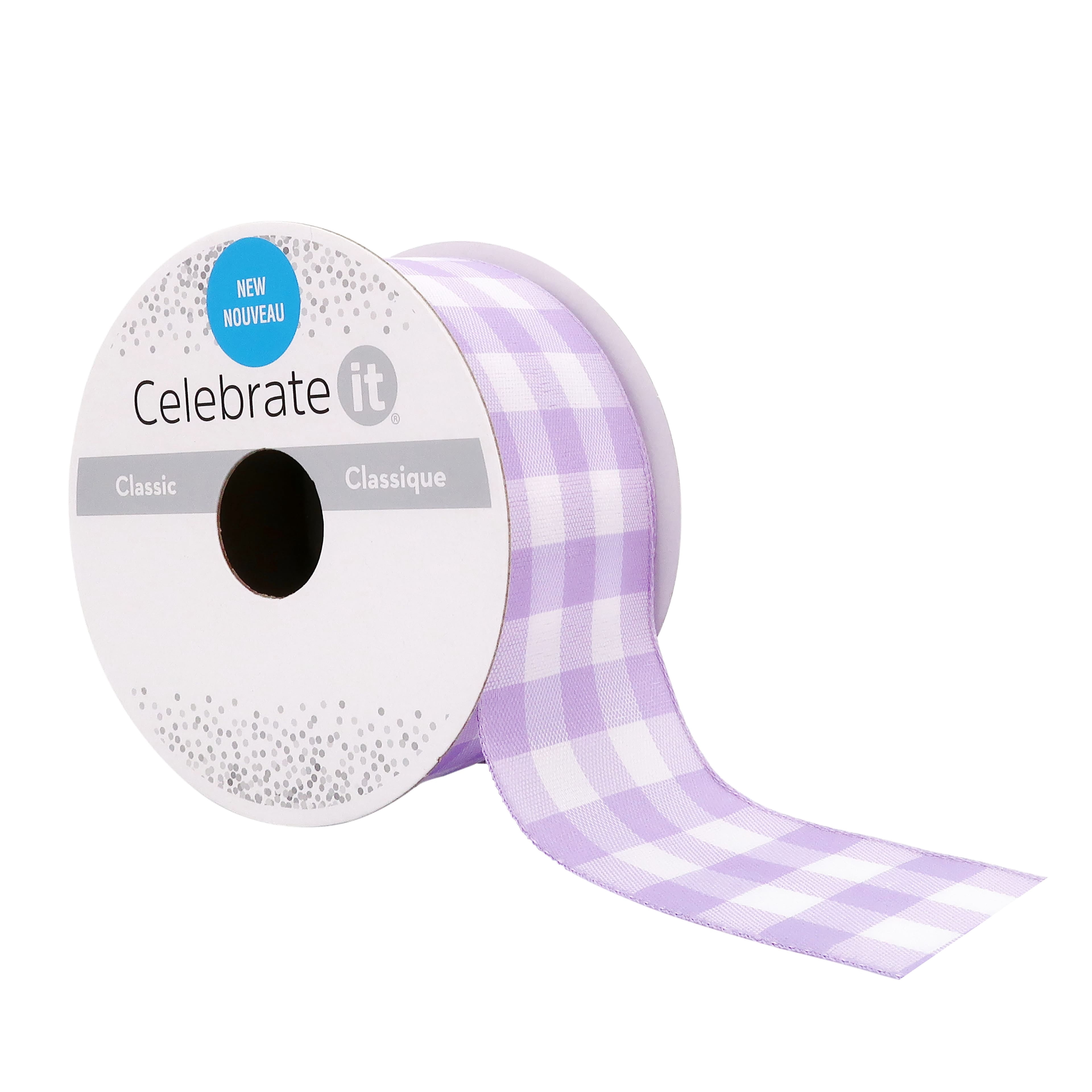 1.5" x 3yd. Lavender Wired Checkered Ribbon by Celebrate It – Woven Selvage Edge - Ideal for Gift Wrapping - Crafts & Seasonal Decor - 12 Pack