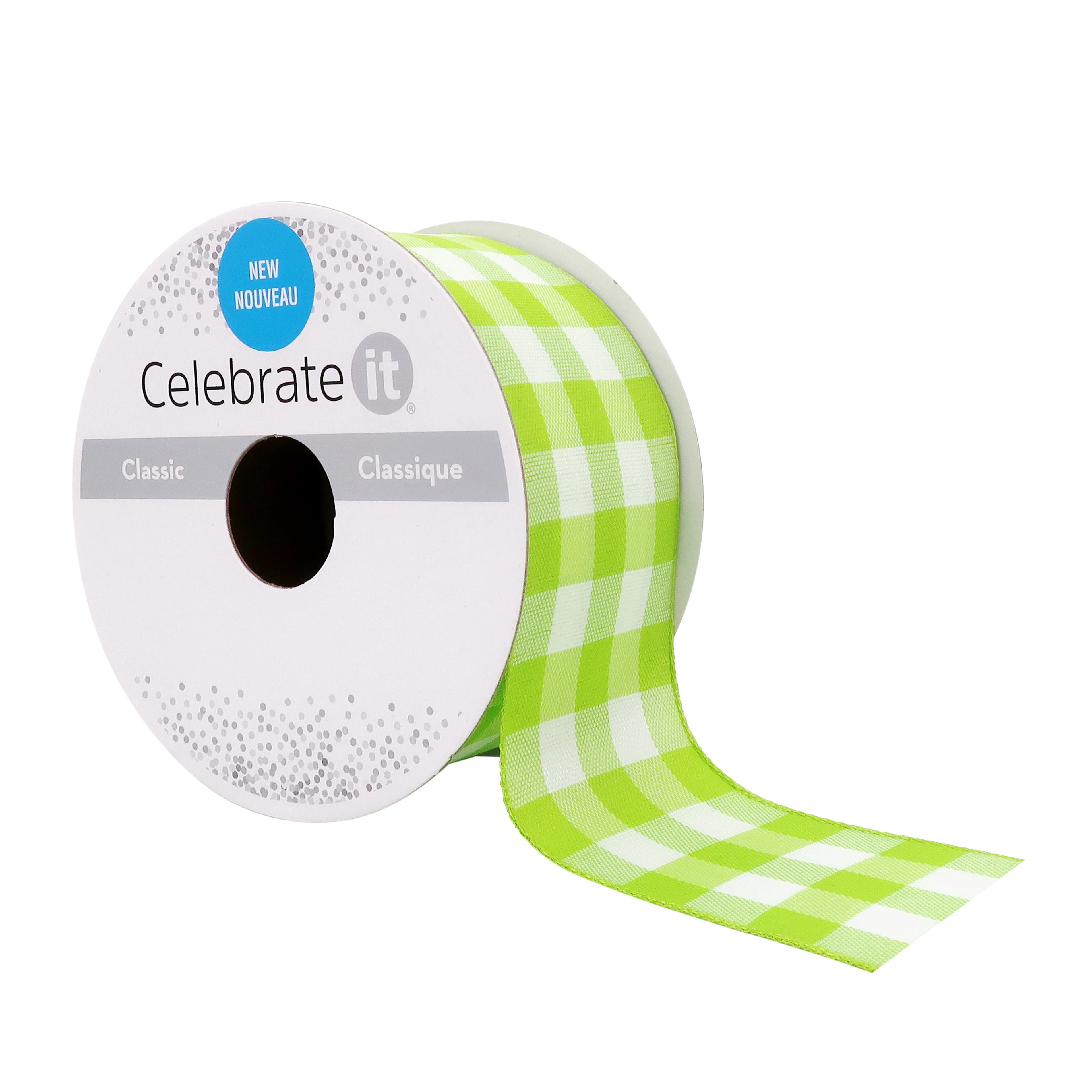 1.5" x 3yd. Lime Wired Checkered Ribbon by Celebrate It – Woven Selvage Edge - Ideal for Gift Wrapping - Crafts & Seasonal Decor - 12 Pack