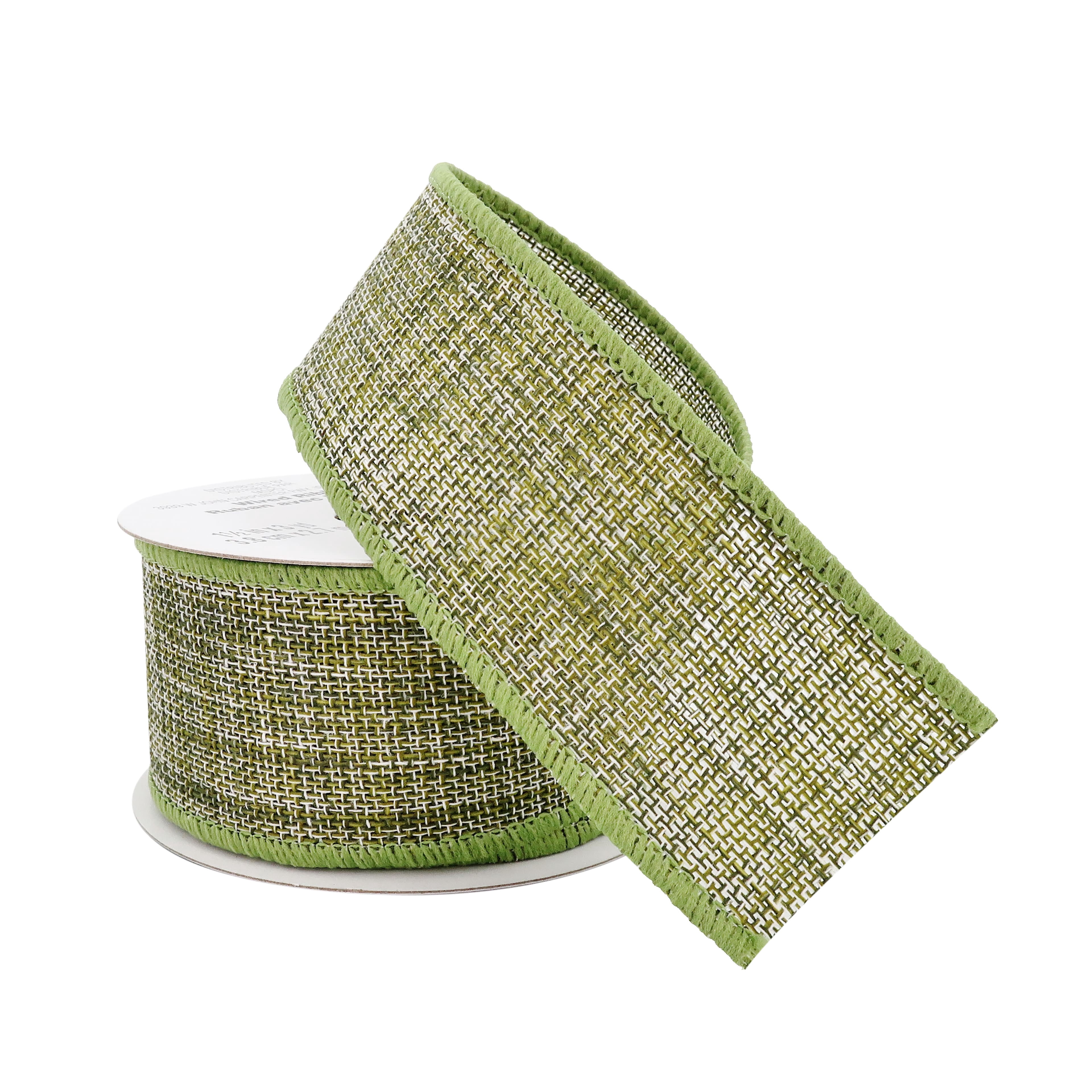 1.5" x 3yd Moss Green Wired Woven Ribbon Rolls by Celebrate It – Decorative Polyester Ribbon with Sewn Selvage for Crafts - Gift Wrapping - and Holiday Decor
