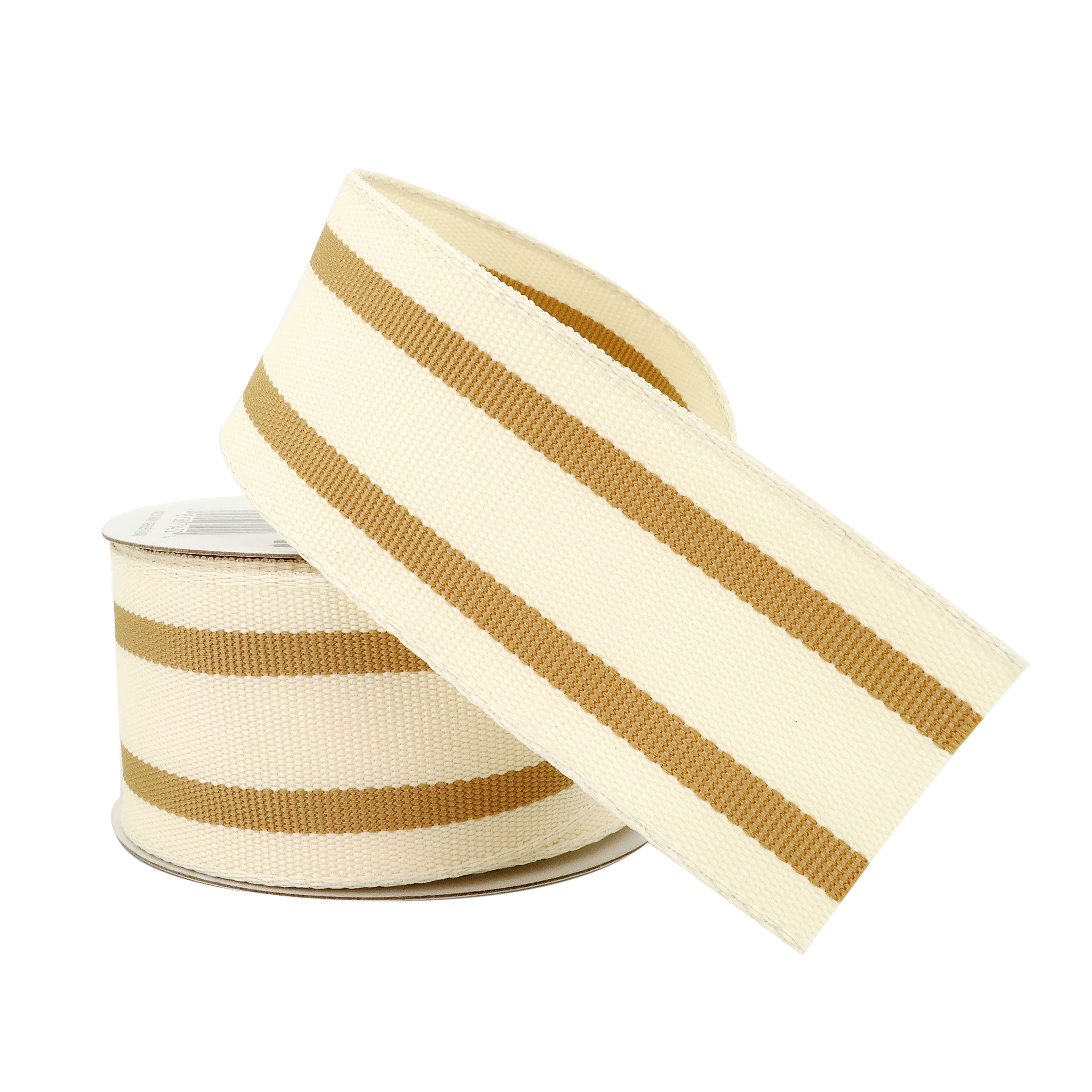 1.5" x 3yd. Natural Wired Ticking Stripe Ribbon by Celebrate It – Woven Selvage Edge - Ideal for Wreaths - Gift Wrapping & Seasonal Decor - 12 Pack