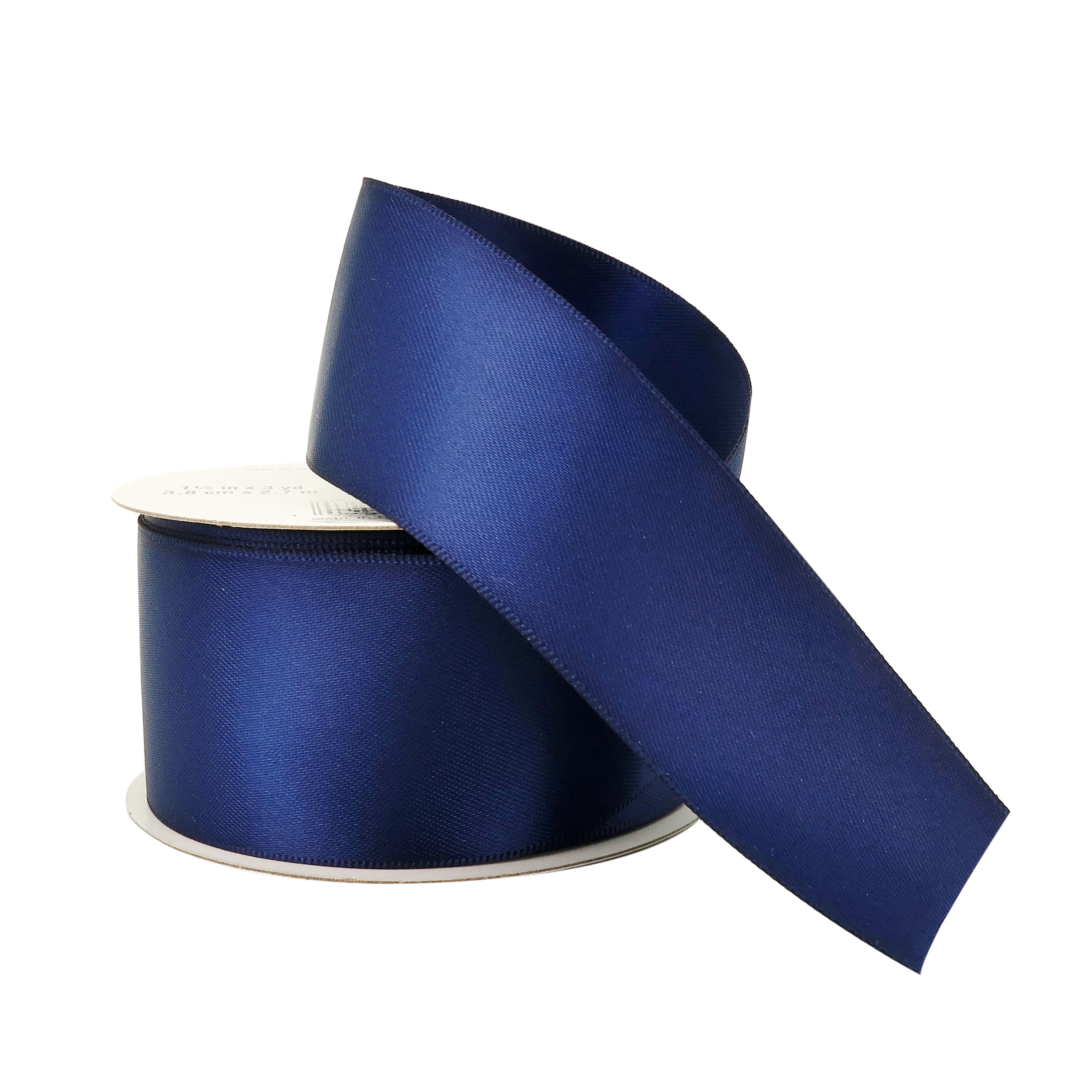 1.5" x 3yd. Navy Satin Ribbon by Celebrate It – Non-Wired Woven Selvage Edge - Ideal for Gift Wrapping - Crafts & Decor - 12 Pack