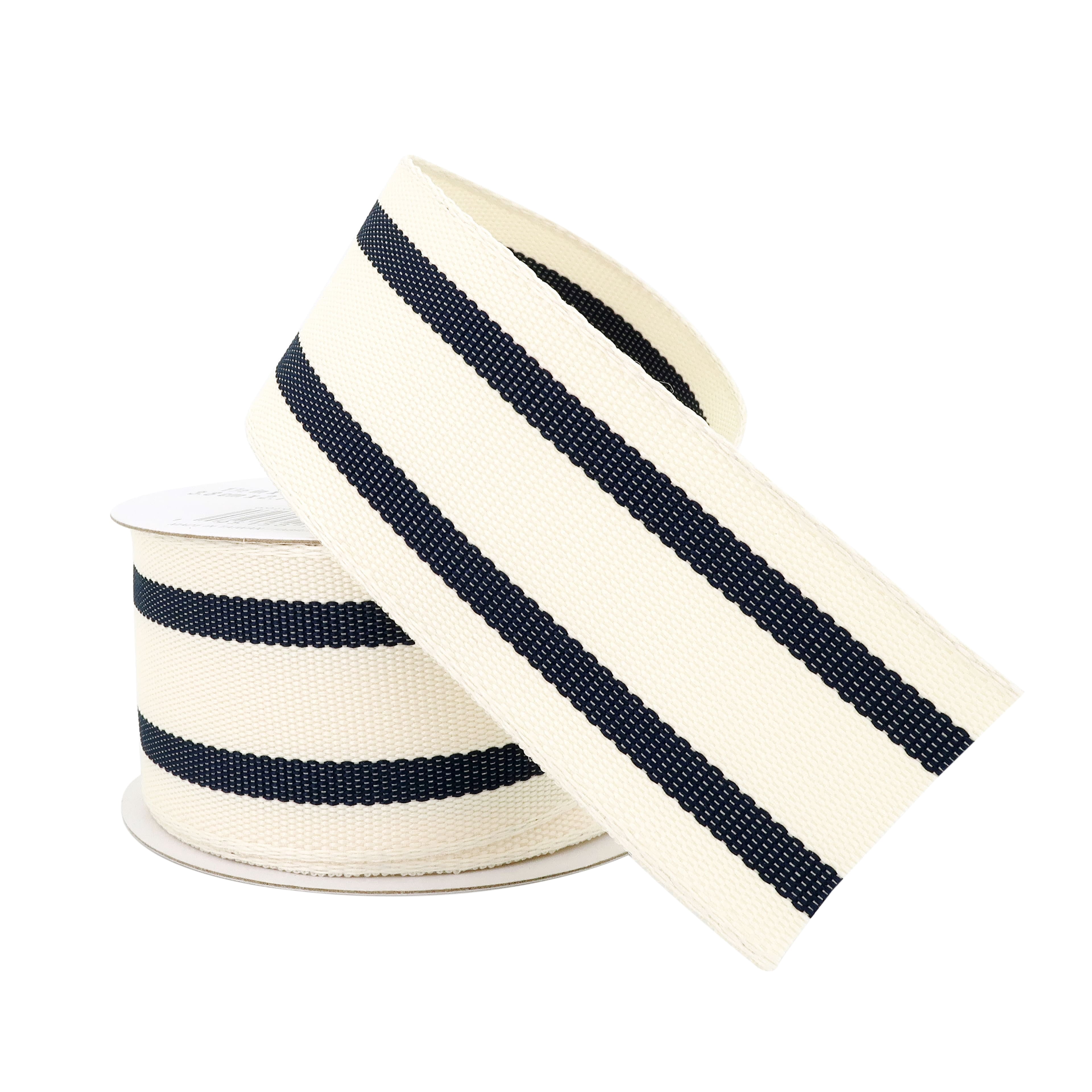 1.5" x 3yd. Navy Wired Ticking Stripe Ribbon by Celebrate It – Woven Selvage Edge - Ideal for Wreaths - Gift Wrapping & Seasonal Decor - 12 Pack
