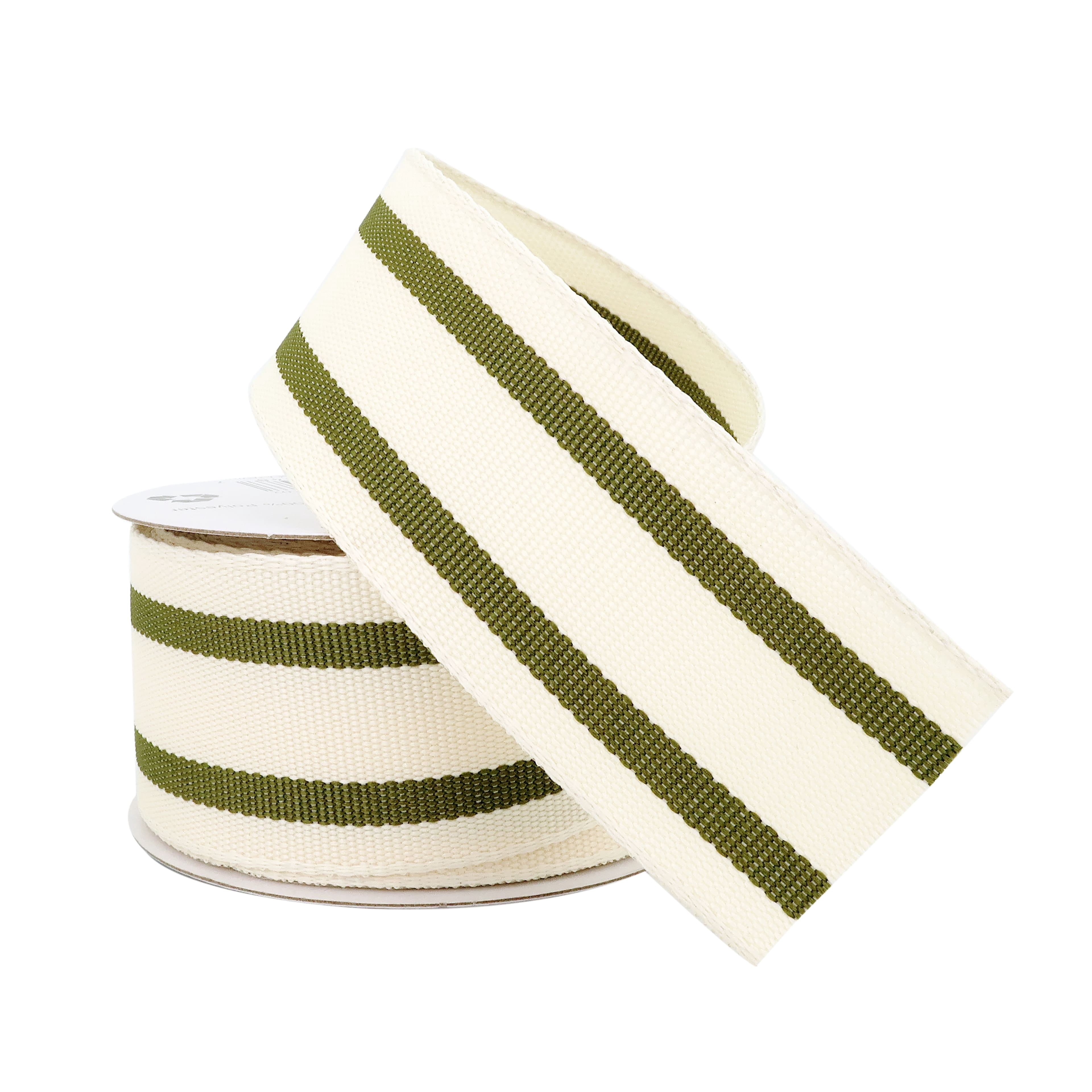 1.5" x 3yd. Olive Wired Ticking Stripe Ribbon by Celebrate It – Woven Selvage Edge - Ideal for Wreaths - Gift Wrapping & Seasonal Decor - 12 Pack