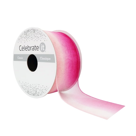 1.5" x 3yd Pink Ombre Sheer Wired Ribbon by Celebrate It Soft Gradient Polyester - Woven Selvage - Ideal for Crafts & Gift Decor - 12 Pack