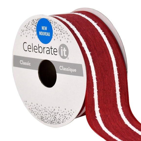 1.5" x 3yd. Red & White Wired Striped Ribbon by Celebrate It – Woven Edge - Ideal for Rustic Decor - Gift Wrapping & Wreaths - 12 Pack