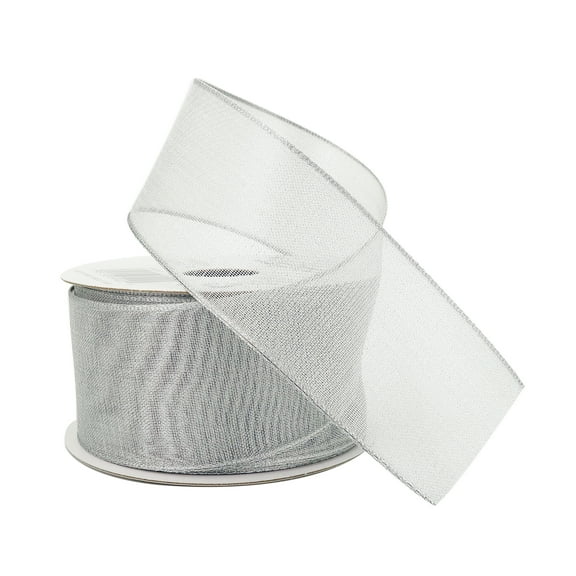 1.5" x 3yd Silver Metallic Sheer Wired Ribbon by Celebrate It – Shimmering Polyester Blend - Woven Selvage - Ideal for Gift Wrapping & Decor - 12 Pack