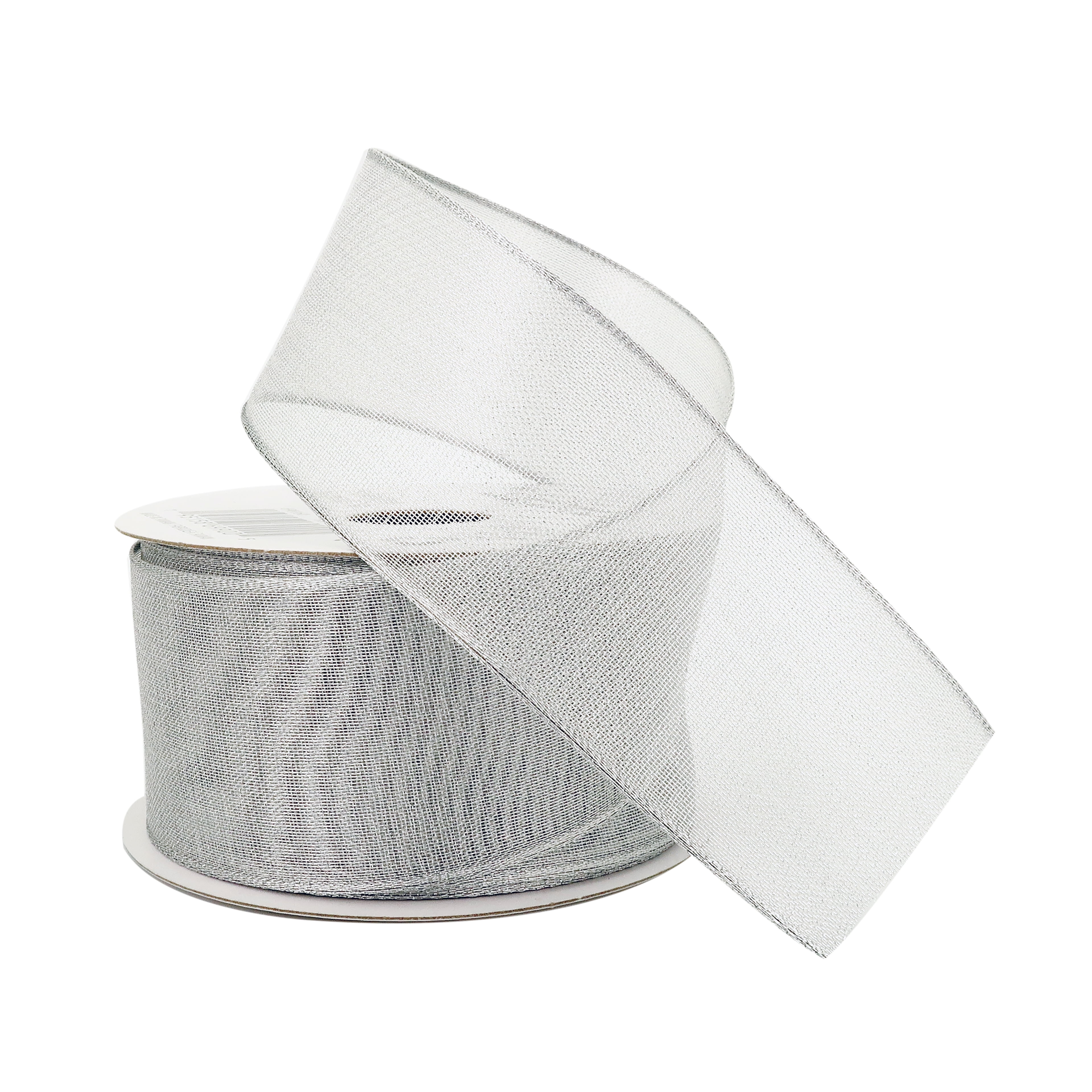 1.5" x 3yd Silver Sheer Wired Metallic Ribbon