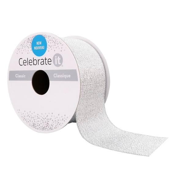 1.5" x 3yd. Silver Metallic Wired Ribbon by Celebrate It – Woven Selvage Edge - Ideal for Bows - Wreaths & Gift Wrapping - 12 Pack