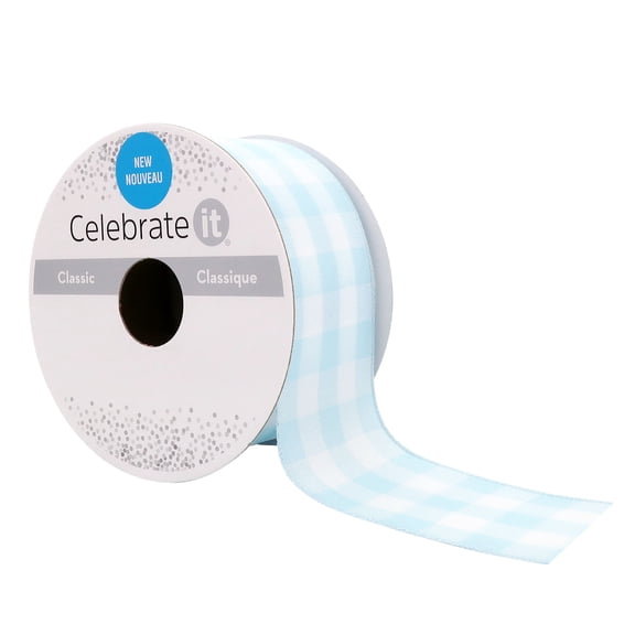 1.5" x 3yd. Sky Blue Wired Checkered Ribbon by Celebrate It – Woven Selvage Edge - Ideal for Gift Wrapping - Crafts & Seasonal Decor - 12 Pack