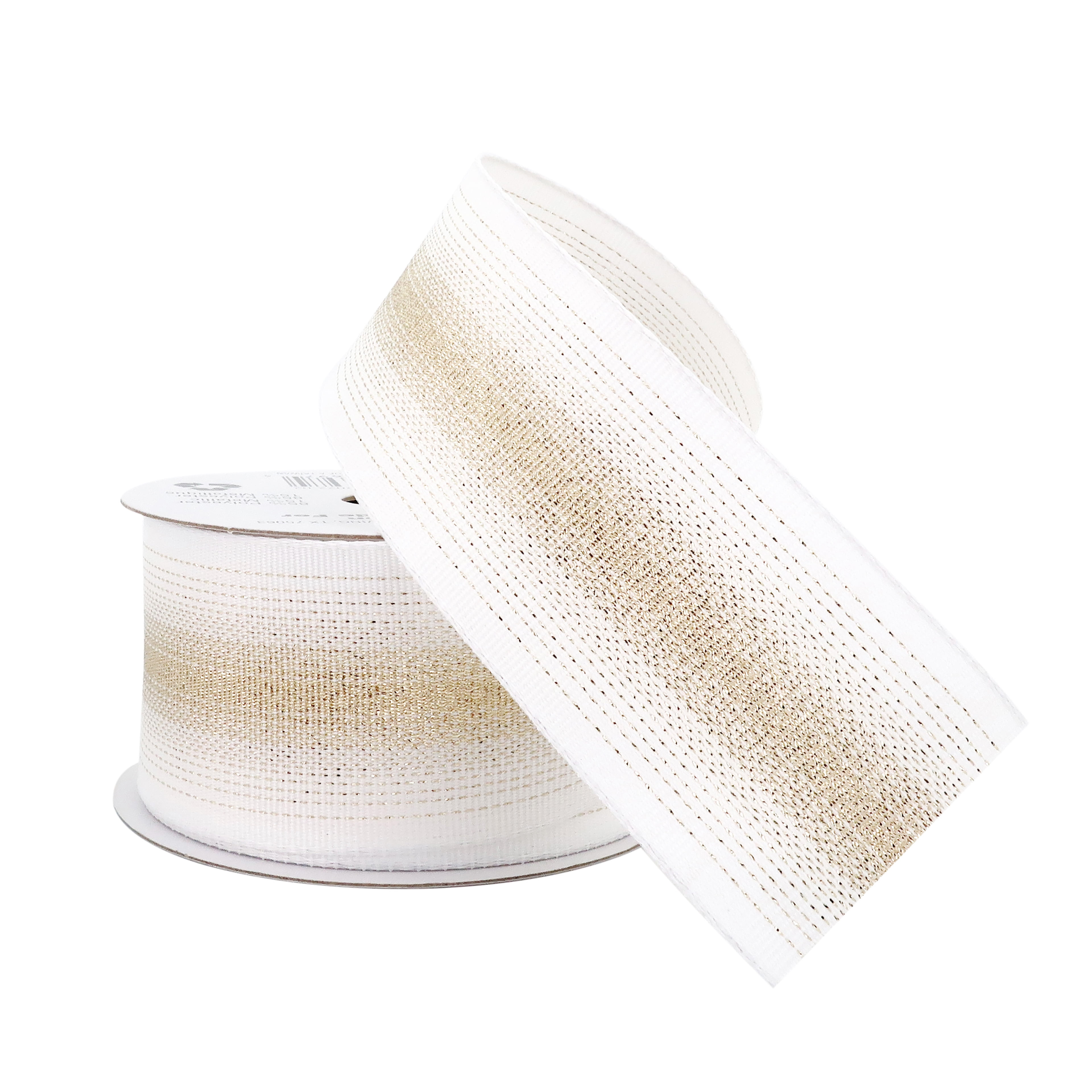 Celebrate It 1.5" x 3yd White and Gold Metallic Wired Ombre Ribbon - Shimmering Polyester Blend, Woven Selvage, Ideal for Crafts & Gift Decor, 12 Pack