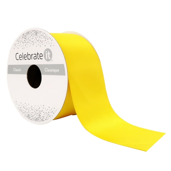 1.5" x 3yd. Yellow Satin Double Face Ribbon by Celebrate It â€“ Non-Wired Woven Selvage Edge - Ideal for Gift Wrapping - Crafts & Decor - 12 Pack