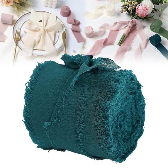1.5" x 5 Yard Chiffon Ribbon Fringe, Rustic Frayed Edges Ribbons for Wedding Invitations, Bridal Bouquets, Gifts Wrapping, Crafts, Holiday Party Decorations, Green