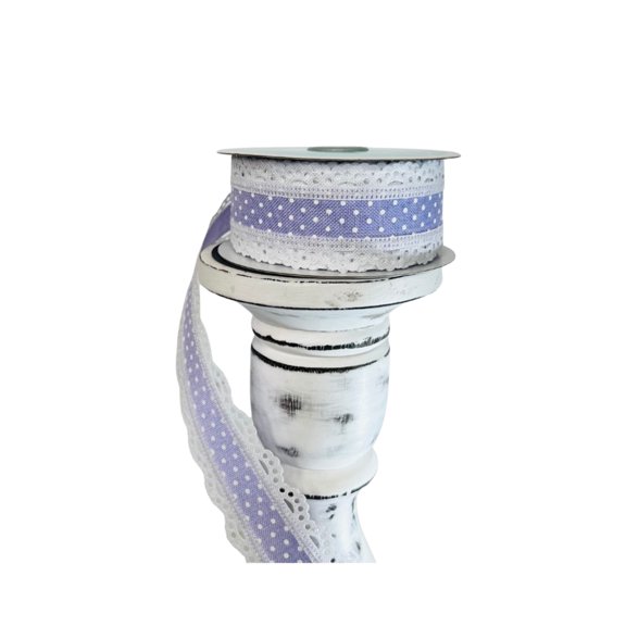 1.5"x10YD Lavender/White Raised Swiss Dot Lace Wired Ribbon - Delicate Elegance for Charming Crafts and Decor-RG08869NR