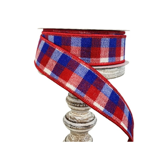 1.5"x10YD Reverse Flannel Mini Check Patriotic Ribbon - Timeless Charm for Festive Crafts and Decor-RG01162A1