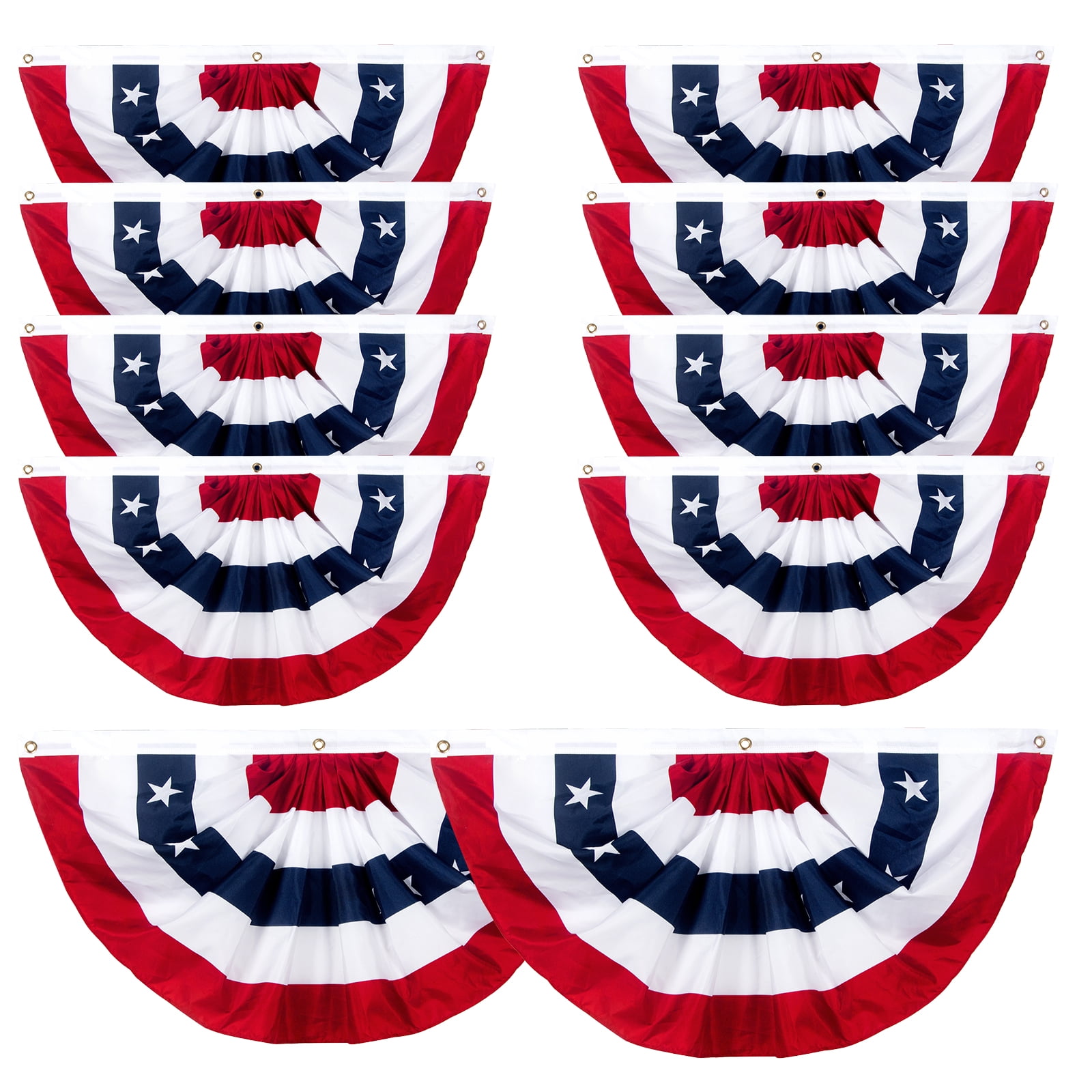 1.5 x3 Ft USA Pleated Fan Flag, American Patriotic Flag Bunting for Outside, Bunting Flags Outdoor Indoor for 4th of July Decorations (Set of 10)