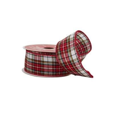 1.5" x30ft. Red Plaid Wired Ribbon by Celebrate It - Holiday and Christmas Ribbon for Crafts - Gift Wrapping - and Home Decor