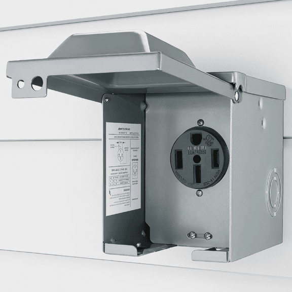 1 50 125/250V NEMA 14-50R RV Outlet Box, Lockable Weatherproof Outdoor Electrical Receptacle Panel for RV Electric Car
