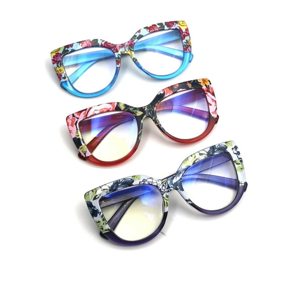 +1.50 Bevi Eyewear Women's Purple Cat Eye Reading Glasses, Blue Light Reducing, Single Vision, 3 Pair