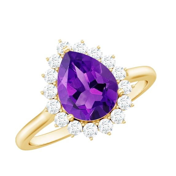 Rosec Jewels 1.50 CT Amethyst and Diamond Ring, Amethyst Cocktail Ring, Vintage Inspired Amethyst Ring, Amethyst Engagement Jewelry, 18K Yellow Gold, US 12.00