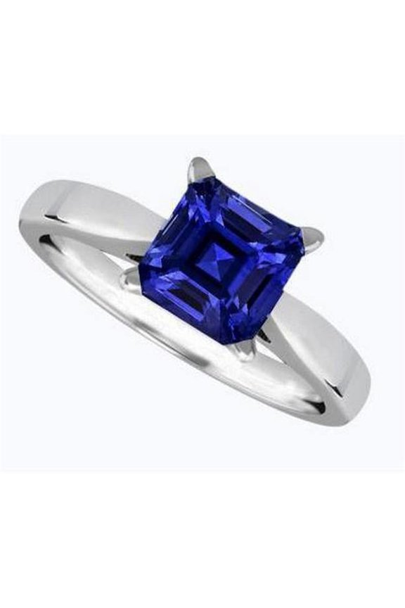 1.50 CT Asscher Solitaire Sapphire Tapered Shank Engagement Ring, Size 6.5