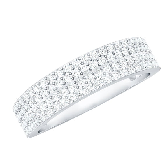 Rosec Jewels Certified Moissanite Half Eternity Wedding Band - Thick Band Ring - D-VS1 Quality, 10K White Gold, US 9.00