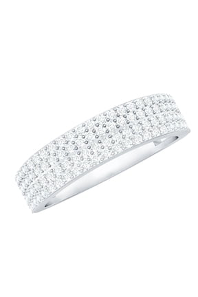 Certified Moissanite Half Eternity Wedding Band - Thick Band Ring - D-VS1 Quality, 925 Sterling Silver, US 4.00