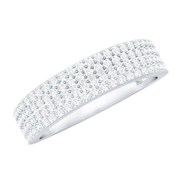 Rosec Jewels Certified Moissanite Half Eternity Wedding Band - Thick Band Ring - D-VS1 Quality, 925 Sterling Silver, US 4.00