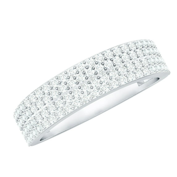 Rosec Jewels Certified Moissanite Half Eternity Wedding Band - Thick Band Ring - D-VS1 Quality, 925 Sterling Silver, US 4.50