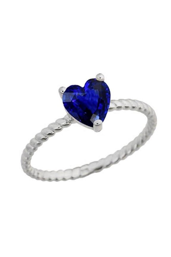 1.50 CT Ceylon Sapphire Solitaire Heart Shaped Rope Style Ring, Size 6.5