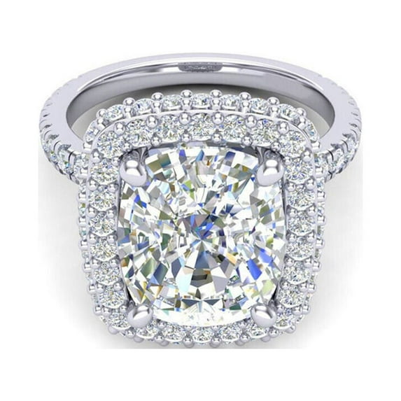 1.50 CT Cushion Cut Moissanite Halo Engagement Ring/ Colorless Moissanite Ring/ Solid 18K White Gold Plated Wedding Proposal Ring/ Gift For Her