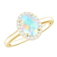 thumbnail image 1 of Ethiopian Opal and Diamond Halo Engagement Ring, 1.2 Ct, Oval Cut Ethiopian Opal Engagement Ring, October Birthstone Ring, 14K Yellow Gold, US 4.00, 1 of 10