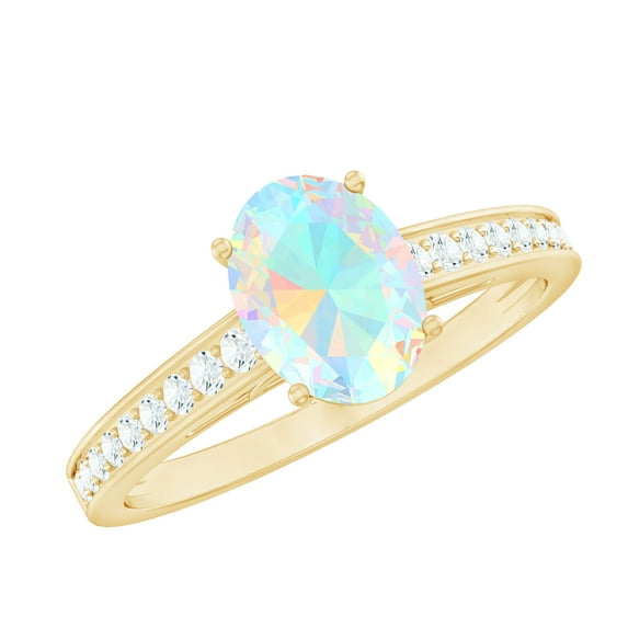 Rosec Jewels 1.50 CT Ethiopian Opal and Diamond Ring, 6X8 MM Oval Cut Ethiopian Opal Solitaire Ring, Surface Prong Set Ethiopian Opal Solitaire Ring, 14K Yellow Gold, US 10.00