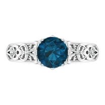 Rosec Jewels 1.50 CT London Blue Topaz Filigree Engagement Ring with Diamond Accent, 925 Sterling Silver, US 4.00