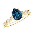 thumbnail image 1 of Rosec Jewels London Blue Topaz Pear Shaped Engagement Ring with Side Stones - 1 Carat - Blue Topaz Diamond Ring - AAA Quality, 18K Yellow Gold, US 7.00, 1 of 8