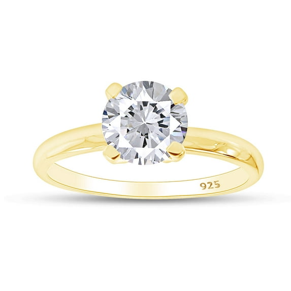 1.50 CT Round Cut White Cubic Zirconia Solitaire Ring For Women In 14K Yellow Gold Plated 925 Sterling Silver (Color: White, Clarity: VVS1-VVS2, 1.50 Cttw) -4.5