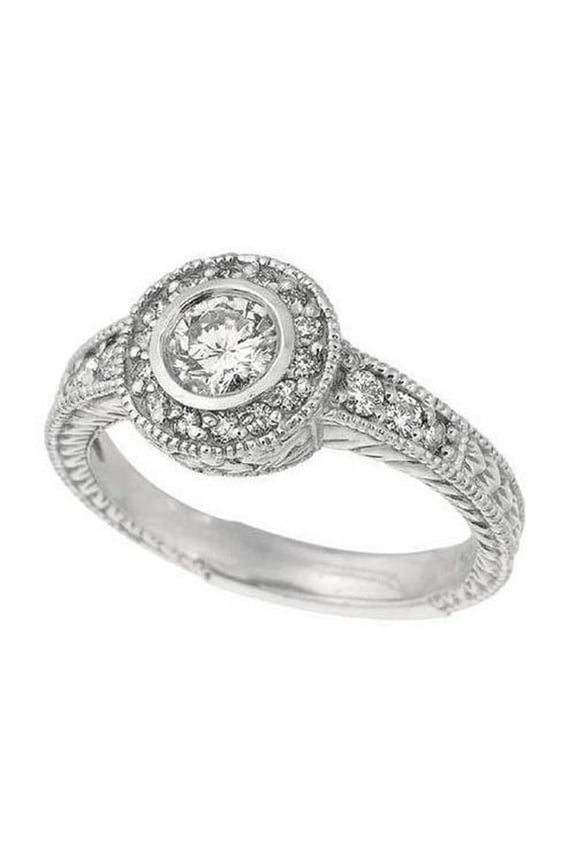 1.50 CT Round Diamond Bezel Setting Engagement Ring, 14K White Gold - Size 6.5