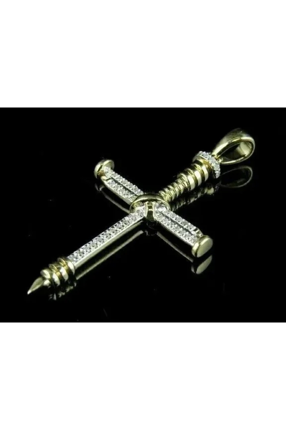 1.50 CT Round Lab-created Diamond Man's Cross Pendant 14k Yellow Gold Plated