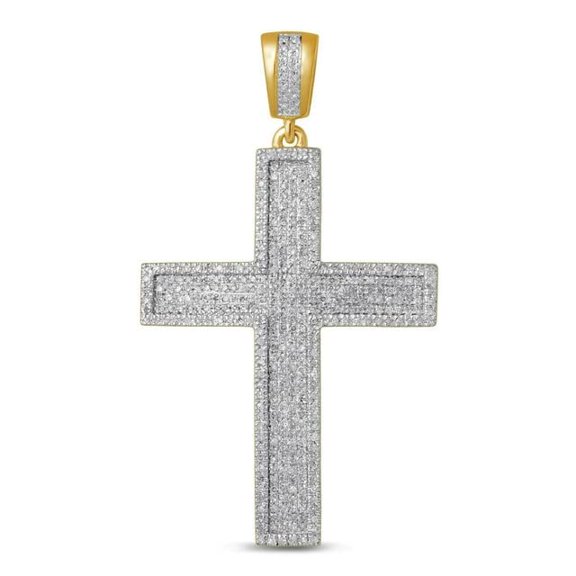 1.50 CT Round Shape White Cubic Zirconia Prong Setting Cross Pendant with 18" Rope Chain in 14K Yellow Gold Plated 925 Sterling Silver