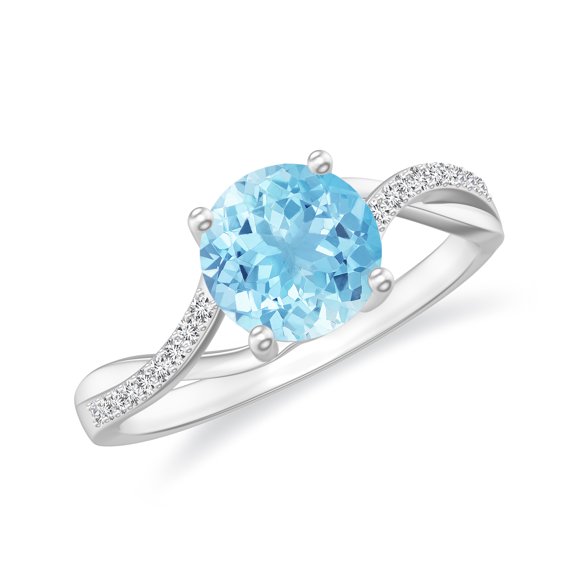 1.50 CT Round Solitaire Engagement Ring Aquamarine Wedding Anniversary Ring in 925 Sterling Silver White Gold Plated Moissanite Twisted Wave Ring Size 9