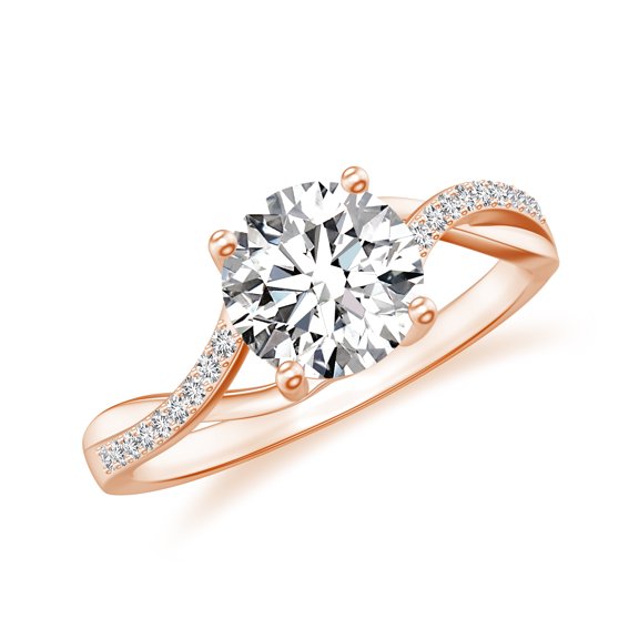 1.50 CT Round Solitaire Engagement Ring Diamond Wedding Anniversary Ring in 925 Sterling Silver Rose Gold Plated Moissanite Twisted Wave Ring Size 9