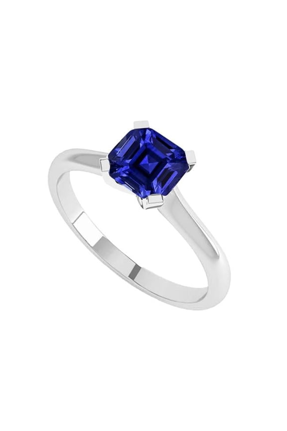 1.50 CT Solitaire Asscher Cut Deep Blue Sapphire Engagement Ring, Size 6.5