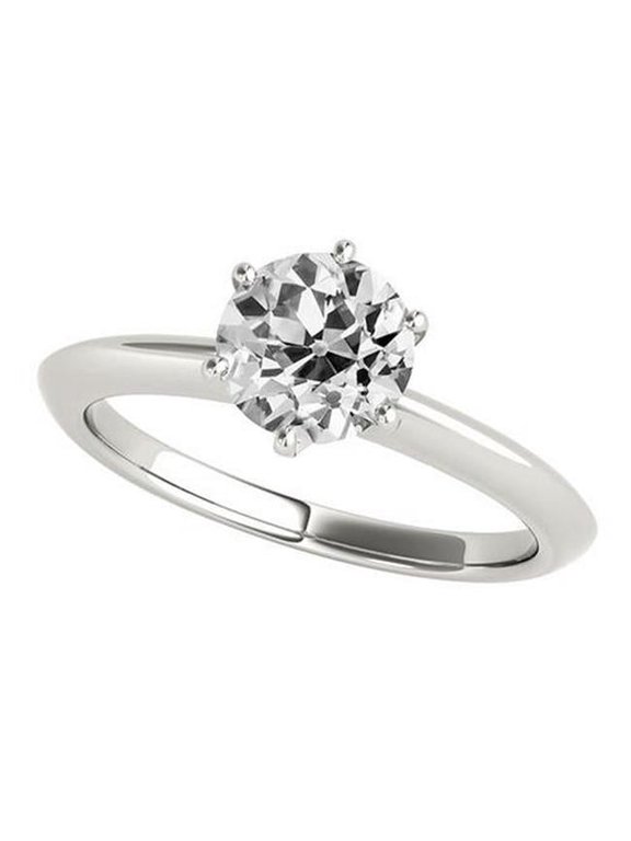 1.50 CT Solitaire Round Old Mine Cut Diamond Engagement Ring, Size 6.5