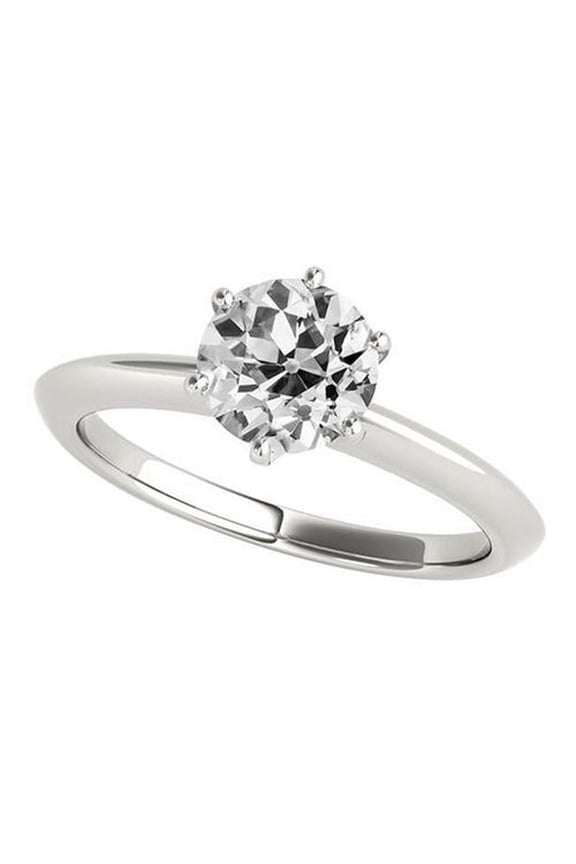1.50 CT Solitaire Round Old Mine Cut Diamond Engagement Ring, Size 6.5