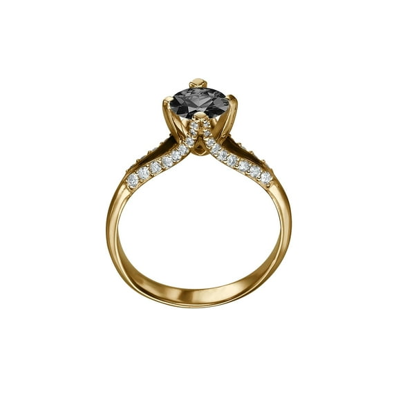 1.50 CTW 14K Rose Gold Black Diamond Ring with Diamonds Split Shank Unique Vintage