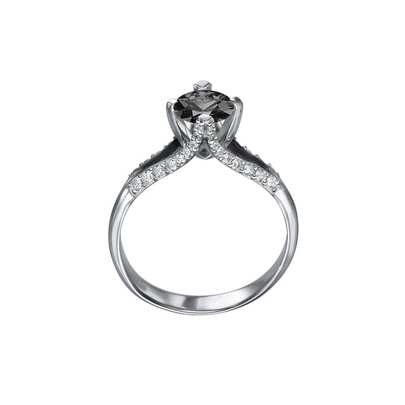 1.50 CTW 14K White Gold Black Diamond Ring with Diamonds Split Shank Unique Vintage