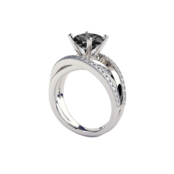 1.50 CTW Black Diamond Ring 14K White Gold Multi Band Unique Vintage